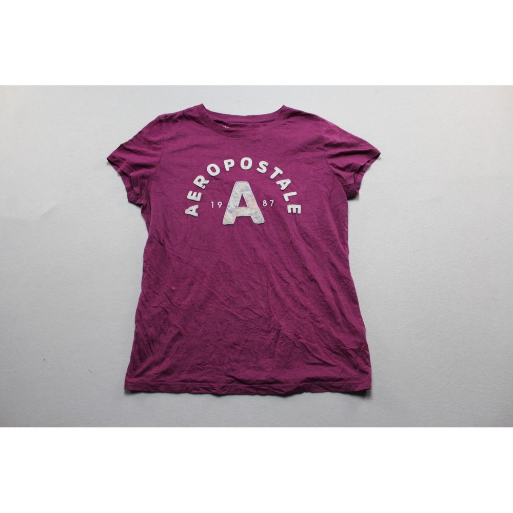 Aeropostale Graphic Tee Women Extra Large Purple Good Floral Logo Classic Crew